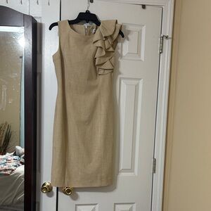 Calvin Klein Collection Tan Ruffle Midi Dress